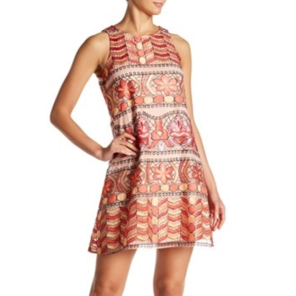 NWOT ECI Geometric Embroidered Mesh Swing Dress